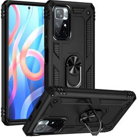 Gpack Xiaomi Poco M4 Pro 5G Vega Tank Standlı Yüzüklü Mıknatıslı Nano Glass Siyah Cep Telefonu Kılıfı