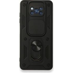 Gpack Xiaomi Poco X3 Tank Aramid Sürgülü Vega Yüzüklü Siyah Kılıf + Nano Glass Ekran Koruyucu