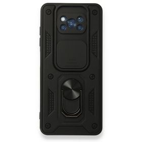 Gpack Xiaomi Poco X3 Tank Aramid Sürgülü Vega Yüzüklü Siyah Kılıf + Nano Glass Ekran Koruyucu