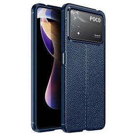 Gpack Xiaomi Poco X4 Pro 5G Niss Silikon Deri Görünümlü Korumalı Lacivert Kılıf