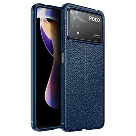 Gpack Xiaomi Poco X4 Pro 5G Niss Silikon Deri Görünümlü Korumalı Lacivert Kılıf
