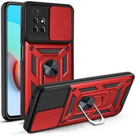 Gpack Xiaomi Redmi 10 2022 Sert Silikon Tank Aramid Sürgülü Vega Yüzüklü Kırmızı Kılıf
