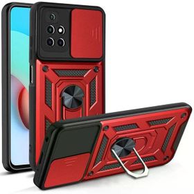 Gpack Xiaomi Redmi 10 Sert Silikon Tank Aramid Sürgülü Vega Yüzüklü Kırmızı Kılıf