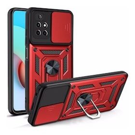 Gpack Xiaomi Redmi 10 Sert Silikon Tank Aramid Sürgülü Vega Yüzüklü Kırmızı Kılıf