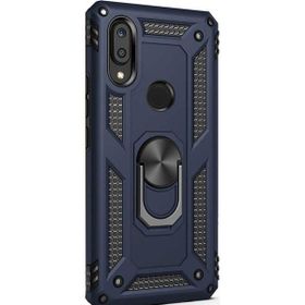 Gpack Xiaomi Redmi 7 Çift Katmanlı Tank Yüzüklü Mıknatıslı Vega Kapak Nano Glass Lacivert Cep Telefonu Kılıf
