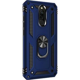 Gpack Xiaomi Redmi 8 Çift Katmanlı Tank Yüzüklü Mıknatıslı Vega Kapak Nano Glass Lacivert Cep Telefonu Kılıf