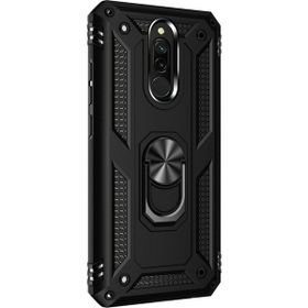 Gpack Xiaomi Redmi 8 Çift Katmanlı Tank Yüzüklü Mıknatıslı Vega Kapak Nano Glass Siyah Cep Telefonu Kılıf