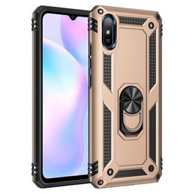 Gpack Xiaomi Redmi 9A Tank Koruma Vega Standlı Yüzüklü Mıknatıslı Gold Kılıf
