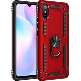 Gpack Xiaomi Redmi 9A Tank Koruma Vega Standlı Yüzüklü Mıknatıslı Kırmızı Kılıf