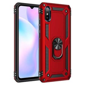 Gpack Xiaomi Redmi 9A Tank Koruma Vega Standlı Yüzüklü Mıknatıslı Kırmızı Kılıf