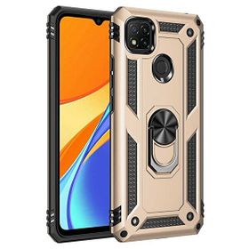 Gpack Xiaomi Redmi 9C Tank Koruma Vega Standlı Yüzüklü Mıknatıslı Nano Glass Gold Kılıf
