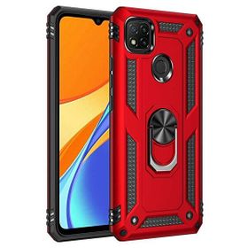 Gpack Xiaomi Redmi 9C Tank Koruma Vega Standlı Yüzüklü Mıknatıslı Nano Glass Kırmızı Kılıf