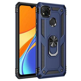 Gpack Xiaomi Redmi 9C Tank Koruma Vega Standlı Yüzüklü Mıknatıslı Nano Glass Lacivert Kılıf