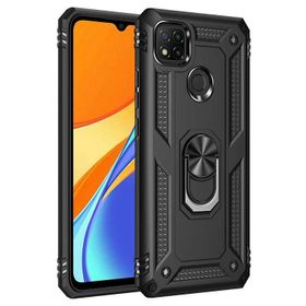 Gpack Xiaomi Redmi 9C Tank Koruma Vega Standlı Yüzüklü Mıknatıslı Nano Glass Siyah Kılıf