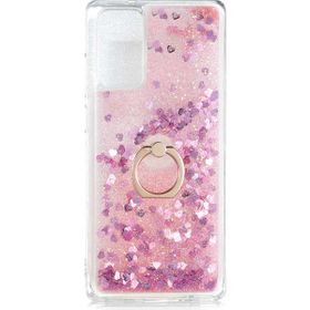 Gpack Xiaomi Redmi 9T Milce Sulu Yüzüklü Simli Silikon Arka Kapak Pembe Kılıf