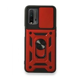 Gpack Xiaomi Redmi 9T Tank Aramid Sürgülü Vega Yüzüklü Kırmızı Kılıf