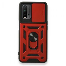 Gpack Xiaomi Redmi 9T Tank Aramid Sürgülü Vega Yüzüklü Kırmızı Kılıf