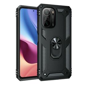 Gpack Xiaomi Redmi K40 Vega Tank Koruma Standlı Yüzüklü Mıknatıslı Siyah Kılıf