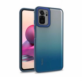 Gpack Xiaomi Redmi Note 10 Flora Sert Silikon Arkası Cam Şeffaf Lacivert Kılıf