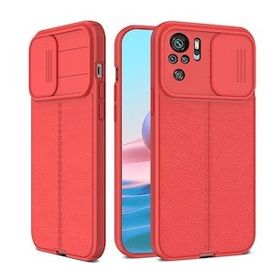 Gpack Xiaomi Redmi Note 10 Kamera Sürgülü Deri Dokulu Mat Silikon Siyah Kılıf