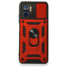 Gpack Xiaomi Redmi Note 10 Tank Aramid Sürgülü Vega Yüzüklü Kırmızı Kılıf