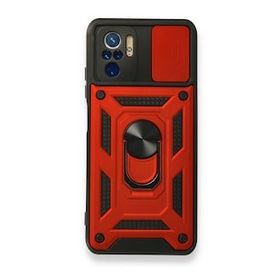 Gpack Xiaomi Redmi Note 10S Tank Aramid Sürgülü Vega Yüzüklü Kırmızı Kılıf