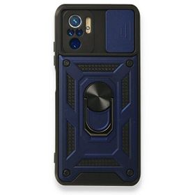 Gpack Xiaomi Redmi Note 10S Tank Aramid Sürgülü Vega Yüzüklü Lacivert Kılıf + Nano Glass Ekran Koruyucu
