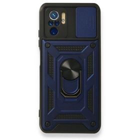 Gpack Xiaomi Redmi Note 10S Tank Aramid Sürgülü Vega Yüzüklü Lacivert Kılıf + Nano Glass Ekran Koruyucu