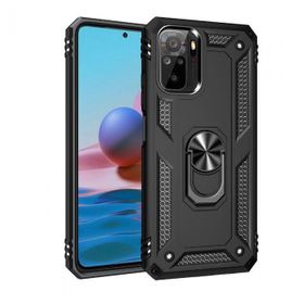 Gpack Xiaomi Redmi Note 10S Vega Tank Koruma Standlı Yüzüklü Mıknatıslı Siyah Kılıf