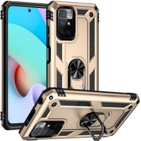 Gpack Xiaomi Redmi Note 11 4G Vega Tank Standlı Yüzüklü Mıknatıslı Gold Kılıf + Nano Glass Ekran Koruyucu