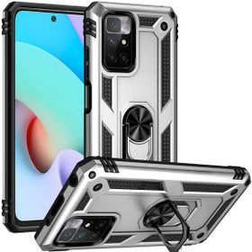 Gpack Xiaomi Redmi Note 11 4G Vega Tank Standlı Yüzüklü Mıknatıslı Gümüş Kılıf + Nano Glass Ekran Koruyucu
