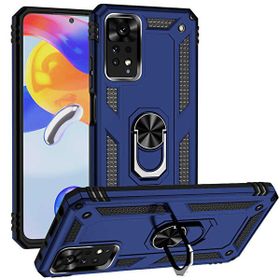 Gpack Xiaomi Redmi Note 11 Global Vega Tank Standlı Yüzüklü Mıknatıslı Lacivert Kılıf + Nano Glass Ekran Koruyucu