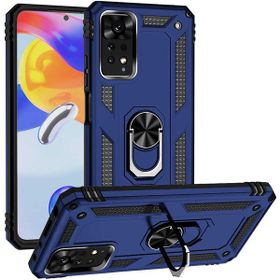 Gpack Xiaomi Redmi Note 11 Global Vega Tank Standlı Yüzüklü Mıknatıslı Lacivert Kılıf + Nano Glass Ekran Koruyucu