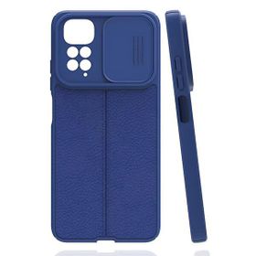 Gpack Xiaomi Redmi Note 11 Kamera Sürgülü Deri Dokulu Mat Silikon Lacivert Kılıf