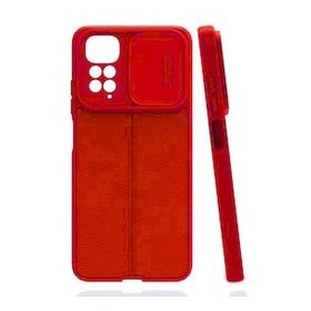 Gpack Xiaomi Redmi Note 11 Kamera Sürgülü Deri Dokulu Mat Silikon Lacivert Kılıf