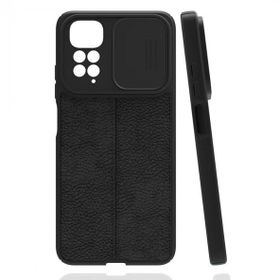 Gpack Xiaomi Redmi Note 11 Kamera Sürgülü Deri Dokulu Mat Silikon Lacivert Kılıf