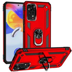 Gpack Xiaomi Redmi Note 11S Global Vega Sert Silikon Tank Standlı Yüzüklü Mıknatıslı Kırmızı Kılıf