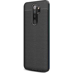 Gpack Xiaomi Redmi Note 8 Pro Niss Deri Görünümlü Siyah Silikon Kılıf
