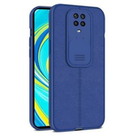 Gpack Xiaomi Redmi Note 9 Pro Kamera Sürgülü Deri Dokulu Mat Silikon Siyah Kılıf