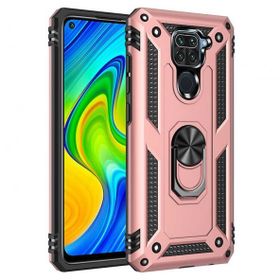 Gpack Xiaomi Redmi Note 9 Tank Koruma Vega Standlı Yüzüklü Mıknatıslı Kırmızı Kılıf