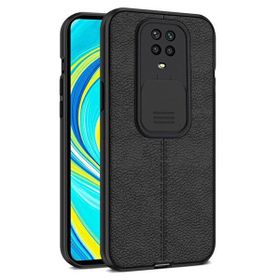 Gpack Xiaomi Redmi Note 9S Kamera Sürgülü Deri Dokulu Mat Silikon Siyah Kılıf