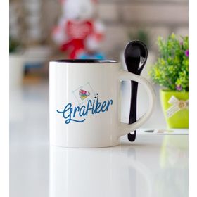 Grafiker Siyah Kaşıklı Kupa Bardak