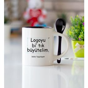Grafiker Siyah Kaşıklı Kupa Bardak