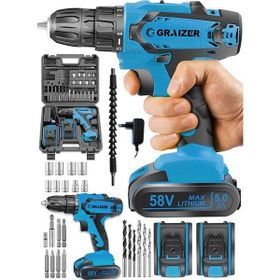 Graizer Alman 58 V 5 Ah SJS Çift Metal Şanzuman Çift Akülü 24 Parça Şarjlı Vidalama Matkap