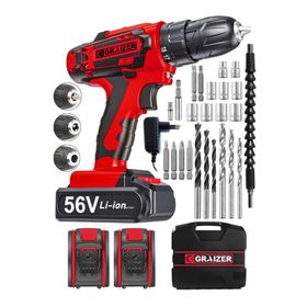 Graizer Alman Kırmızı V-tec 56 V 5 Ah Çelik Motor Çelik Şanzuman Darbeli Şarjlı Çift Akülü Vidalama Matkap