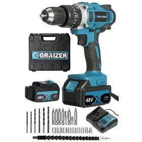 Graizer Alman Mavi 48 V 5 Ah 13 Mm Metal Mandren Darbeli Çift Akülü Vidalama Matkap + 27 Parça Pro Set