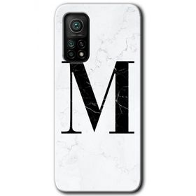 Gramaphone Mi 10T Hd Desen Baskılı Arka Kapak Beyaz Mermer Desenli M Harfi Kılıf