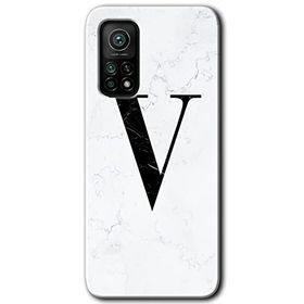 Gramaphone Mi 10T Hd Desen Baskılı Arka Kapak Beyaz Mermer Desenli V Harfi Kılıf