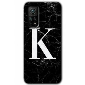 Gramaphone Mi 10T Hd Desen Baskılı Arka Kapak Siyah Mermer Desenli K Harfi Kılıf