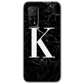 Gramaphone Mi 10T Hd Desen Baskılı Arka Kapak Siyah Mermer Desenli K Harfi Kılıf